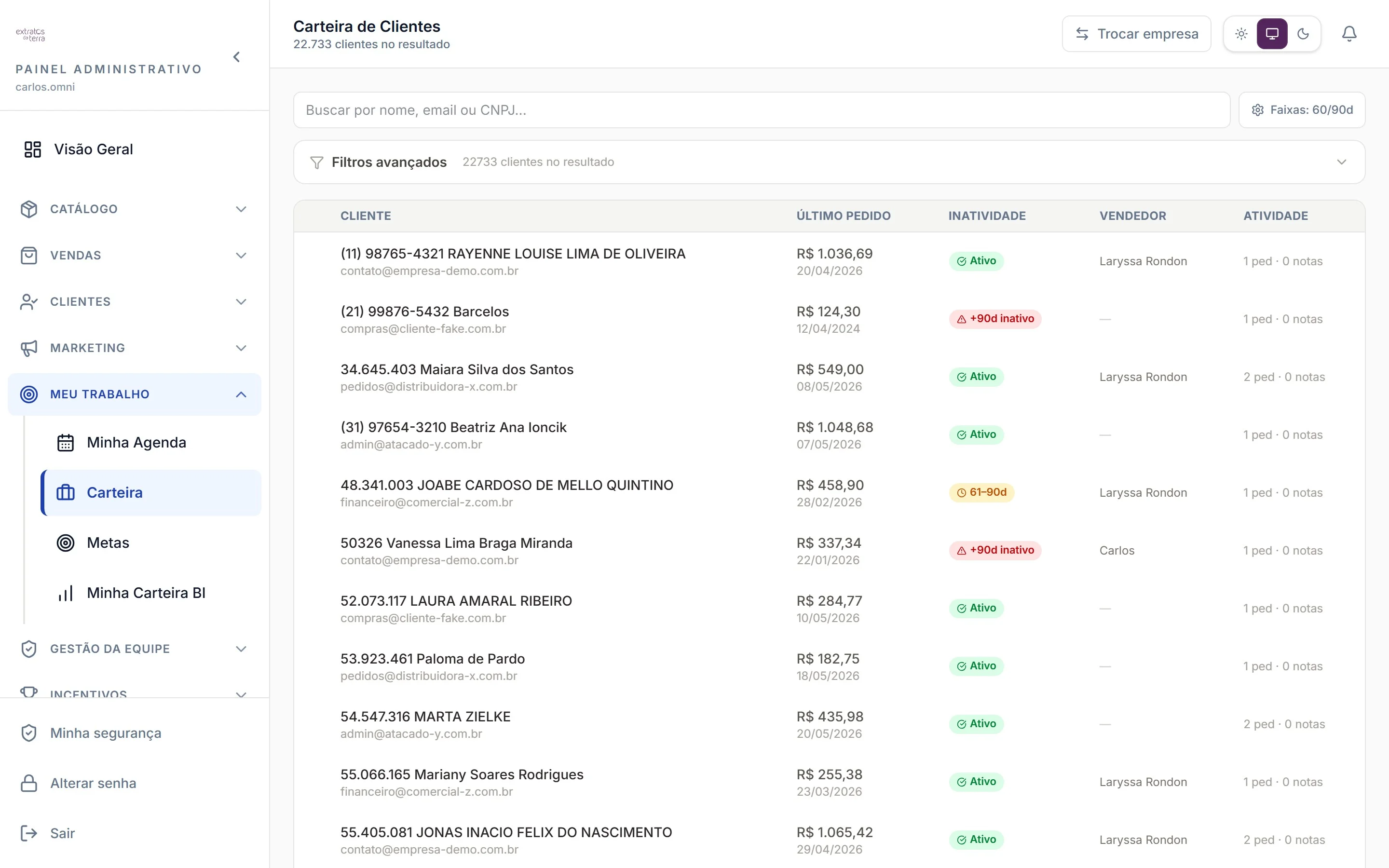 Carteira de clientes do vendedor